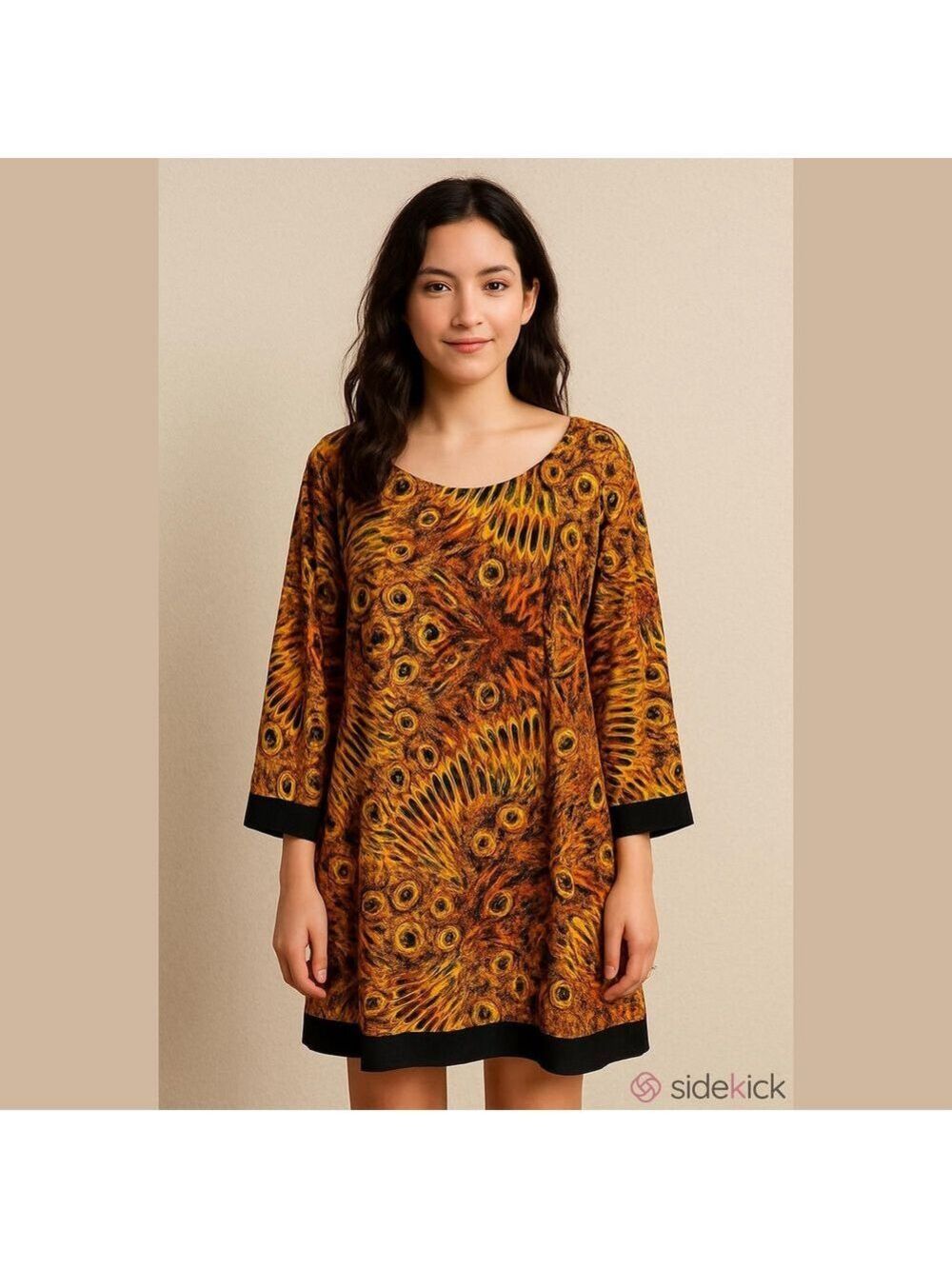 Vintage peacock dress long sleeve stretchy modest dress